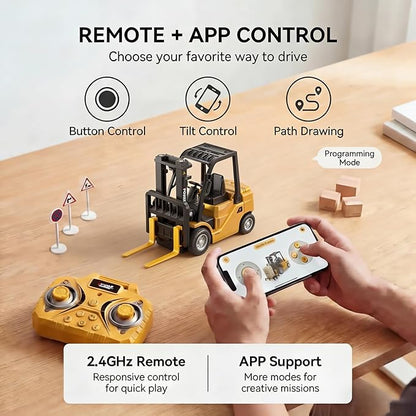 1/64 RC Forklift ToyMini Forklift Remote Control &amp Phone App Controled2-in-1 Transformable Lift Fork &amp Hook10CH Alloy RC Construction Vehicles With Lights &amp SoundsToy Gift for TeensAd