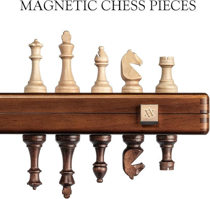 A&ampA 15 Magnetic Wooden Chess Set Handmade 3 King Height Staunton Chess Pieces with 2 Extra Queens Folding Portable Travel Game Set