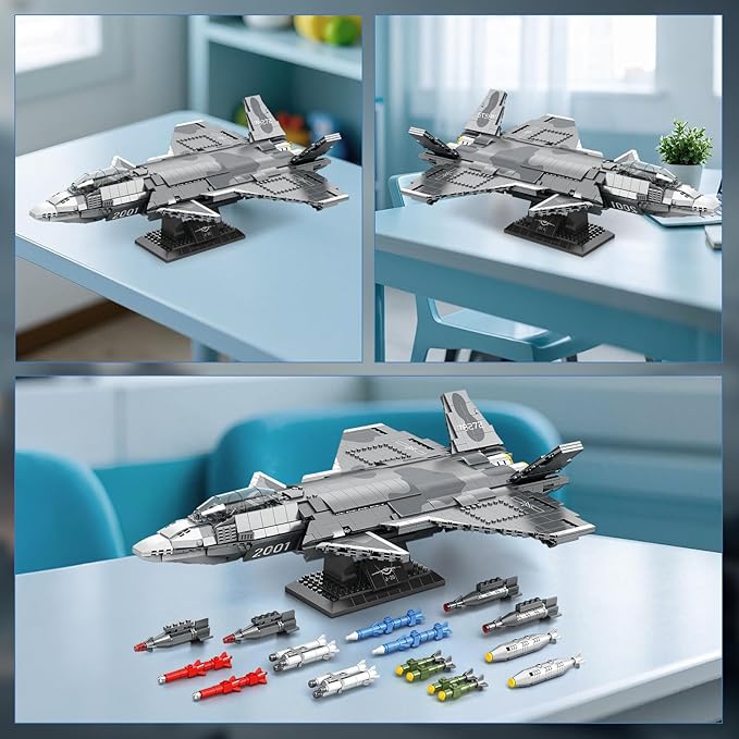 Reobrix Military Fighter Building Block Sets 33025 J-20 Stealth Fighter Airplane Model Kit Technical Military Plane Model for Adult Aircraft Building Toys Cool Decor Ideal Gifts for Adults