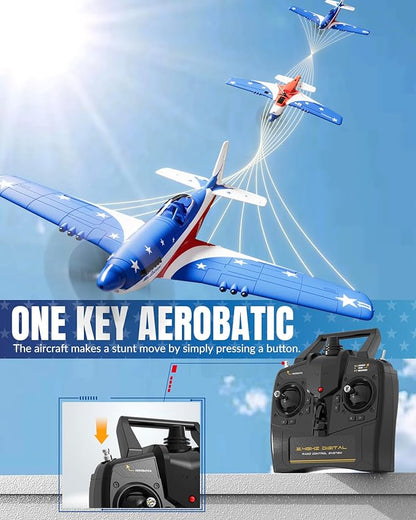 VOLANTEXRC RC Plane 4 Channel Remote Control Airplane P51d Mustang with Gyros Aileron Aerobatics 3 Modes to Fly for Adults &amp Beginners (Multi Color)