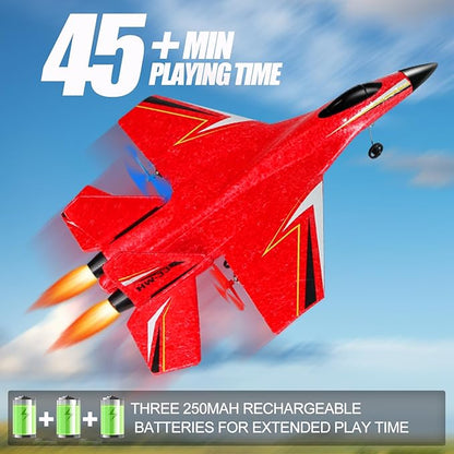 RC Planes for Ages 14 Years and upRemote Control Airplanes Toys for Teen2CH Outdoor Foam RC Glider Fighter Jet for Teen and Adults Hobby Red