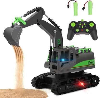 Remote Control Excavator Toys for Boys 4-7 Yrs Old - Best Birthday Gift for Kids Age 3 5 8 9 10+ Metal Shovel Construction Vehicles with Light Sound Rechargeable RC Tracked Digger