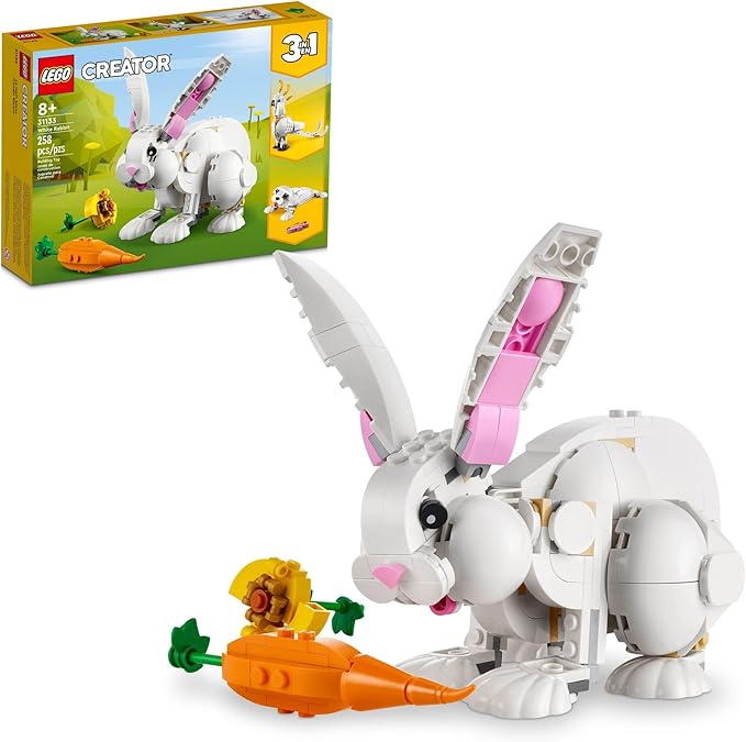 LEGO Creator 3 in 1 White Rabbit Animal Toy Building Set STEM Toy for Kids 8+ Transforms from Bunny to Seal to Parrot Figures Creative Play Building Toy for Boys and Girls 31133