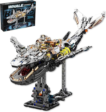 Mechanical Whale Building Set Sea Animal Building Block Toy Movable Ocean Animal with Display Stand Home Decor Gift for Adults Teens（1388PCS）