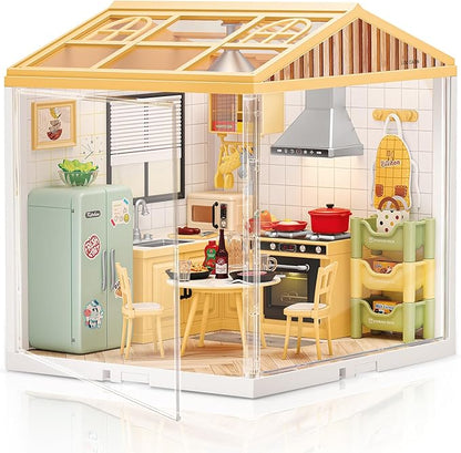 LED Building Blocks for Adults 1:24 DIY Miniature Dollhouse Kits with Roof &amp Dustproof Cover Tiny House Toy Building Sets for Kids Ages 8-12-15 Birthday Hobbies Gift for Men Women Boy Girl