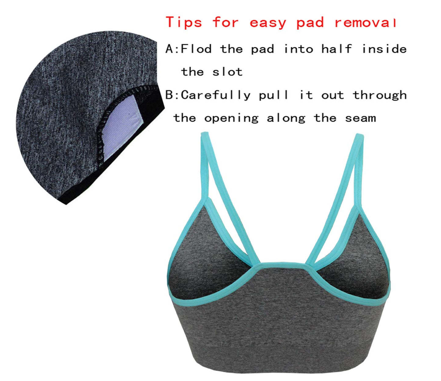 AKAMC Women's Removable Padded Sports Bras Medium Support Workout Yoga Bra 3 Pack,Red/Blue/Black,Large