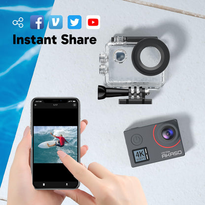 AKASO V50 Elite 4K60fps Touch Screen WiFi Action Camera Voice Control EIS 131 feet Waterproof Camera 8X Zoom Remote Control