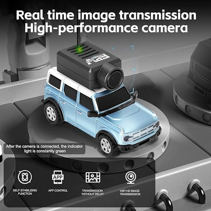 WLtoys 1:64 Mini RC Cars 2.4G FPV Remote Control Toy Car with 720P HD Camera Gyro LED Ambient Light APP Controlled Drifting Car for Adults (Blue)