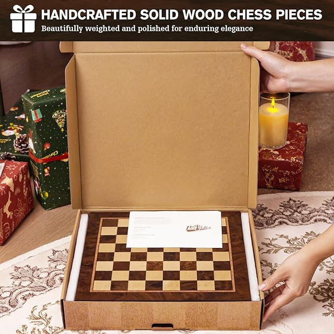 Peradix Magnetic Chess Set with 2 Built-in Storage Drawers 12 inch Wooden Strategy Board Games 2 Extra Queens Travel Magnet Chess Game for Adults Kids and Family Game Night Gift Package