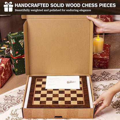 Peradix Magnetic Chess Set with 2 Built-in Storage Drawers 12 inch Wooden Strategy Board Games 2 Extra Queens Travel Magnet Chess Game for Adults Kids and Family Game Night Gift Package