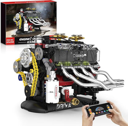 HIGH GODO V8 Engine Model Kit that Runs Mini Engine Building Set Visible Car Engine Model Kits with Motor Lights &amp App Control STEM Toys Gifts for Adults Teens Age 14+ (659 PCS)