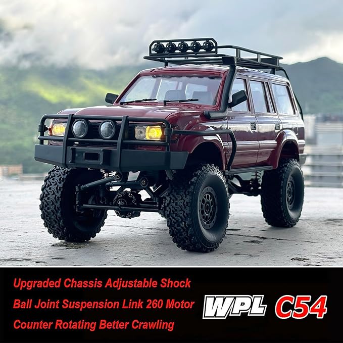 RC Rock Crawler 4x4 RC Truck WPL C54 1/16 RC Crawler RTR Remote Control Truck Off Road 2.4G All Terrain with Proportional Steering 260 Motor New Gearbox Upgraded Chasis and Shock