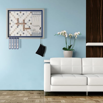 WS Game Company Scrabble Deluxe 2-in-1 Wall Edition Oversized 30 x 24 Wood Frame Magnetic Tiles &amp Dry Erase Message Board Hangable Home Decor Family Word Board Games for 2-4 Players Ages 8+