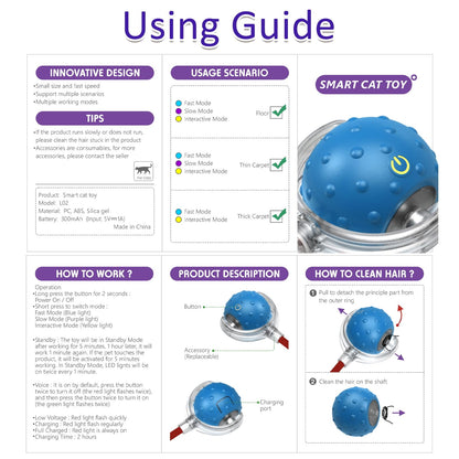 Giociv Interactive Cat Toys Ball for Indoor Cats Fast Rolling on Carpet, Chirping & Motion Activate Cat Toys (Blue)