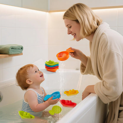 Baby Bath Toys for Kids Ages 1-3, 11PCS Mold Free Bath Toys for Toddlers with Floating Boats & Bath Spoons, Bathtub Water Pool Toys for Babies and Toddlers