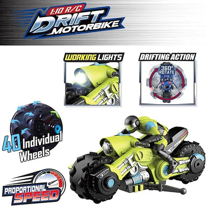 UNIQUE KIDS Remote Control Motorcycles - 360° Spinning Action High-Speed Racing Motorbike with LED Lights for Boys and Girls Green Color