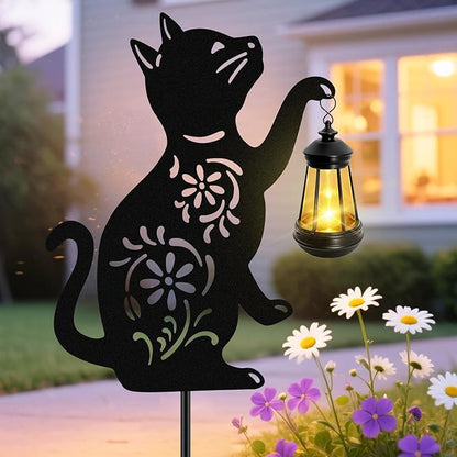 Solar Cat Hanging Lantern Outdoor Black Cat Solar Lights Cat Lover Gifts for Women Mom Grandma BirthdayMother's DayWaterproof Garden Ornaments Decor Outside BackyardPatioPathway