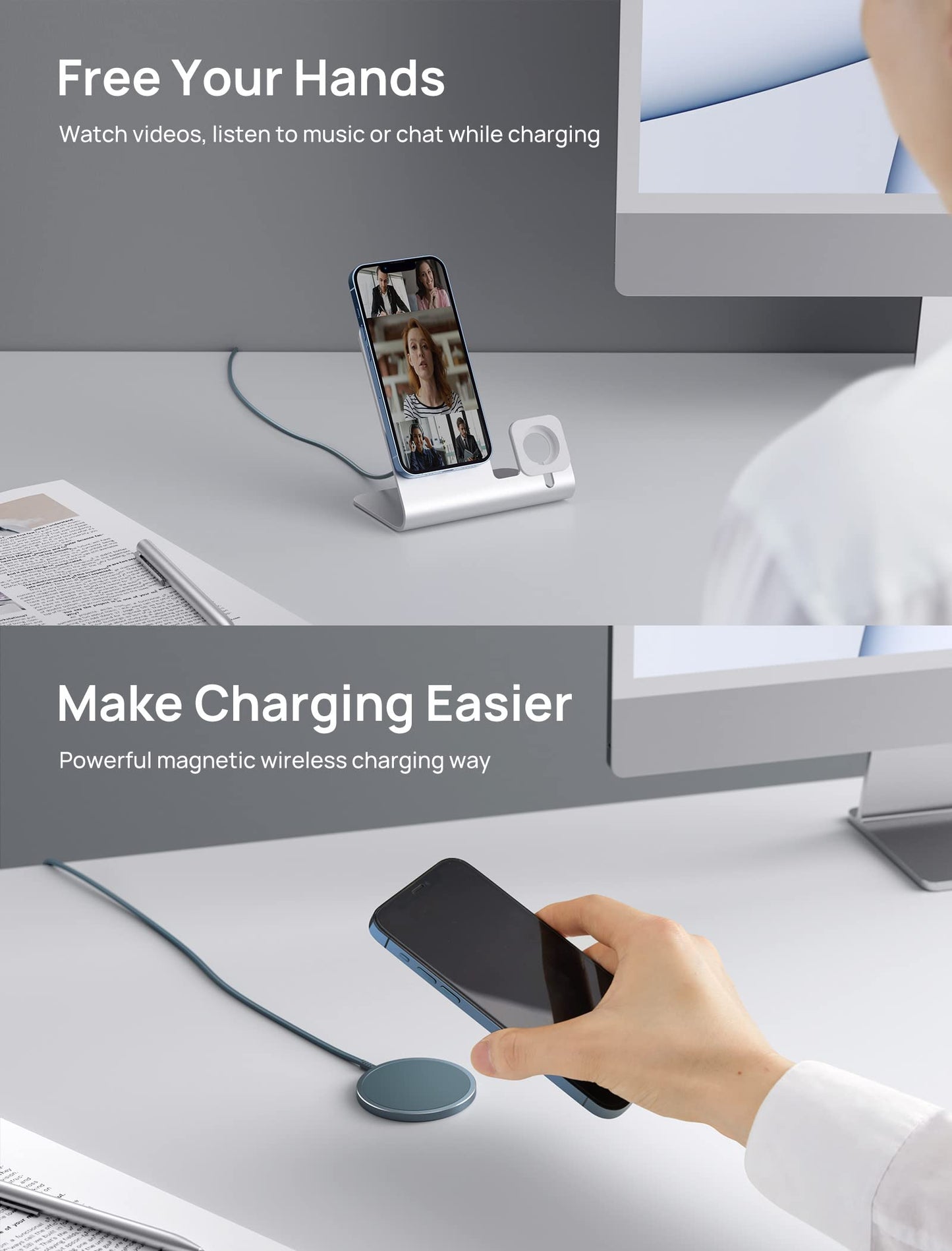 JSAUX Magnetic Wireless Charger Compatible with MagSafe Charger/iPhone 16e/16/16 Plus/16 Pro/16 Pro Max/15 14 13 12 Series, Wireless Mag Safe Charging Pad, Mag Charger (Blue)