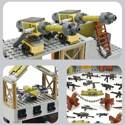 Military Base Building Block Toy Set 600+ Pieces Battlefield Playset with Air Defence Gun Drone Weapon Pack Accessories MOC Brick for Military Enthusiasm