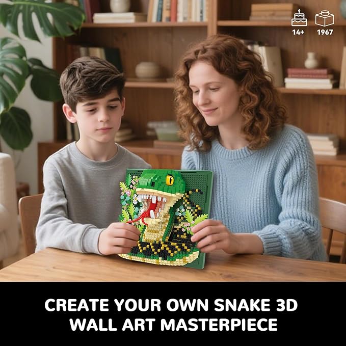 Snake Animal 3D Wall Art Micro Mini Building Blocks Set Unique Home Wall Decor or Table Display No Compatible with Lego Ideal Gift Toy for Adults &amp Boys Girls 14+ (1967 PCS)
