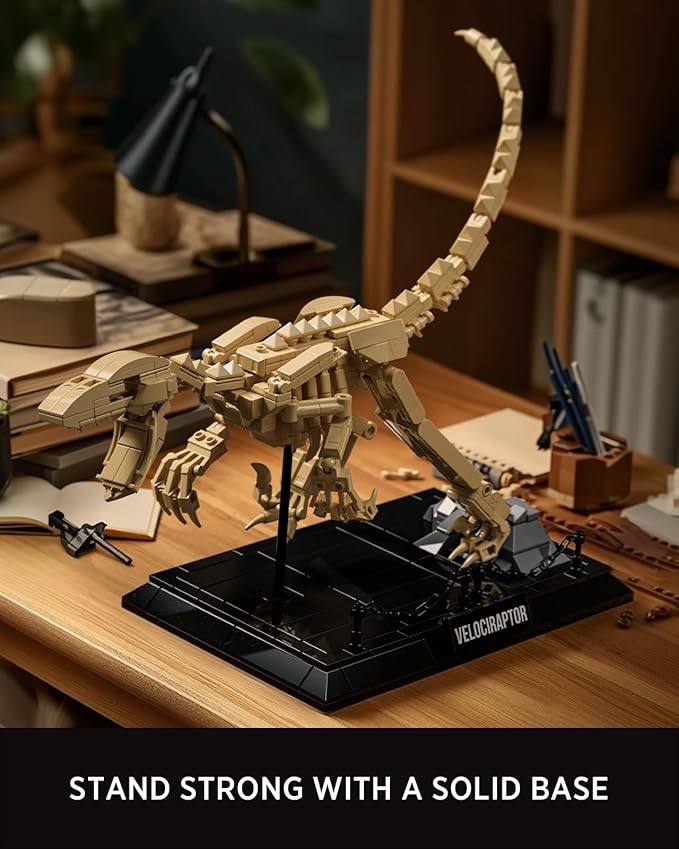 Nifeliz Velociraptor Fossil Model Set Dinosaur Skeleton Building Set with Display Base for Adults Collectible Gift for Dinosaur Enthusiasts (498 PCS NF10357)