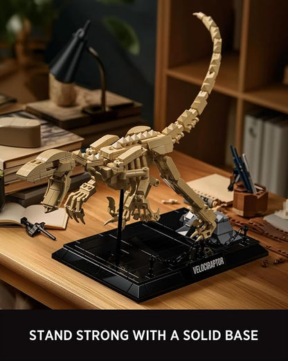 Nifeliz Velociraptor Fossil Model Set Dinosaur Skeleton Building Set with Display Base for Adults Collectible Gift for Dinosaur Enthusiasts (498 PCS NF10357)