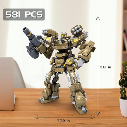 Mech Robot Transforming Building Blocks Set for Adults Brown City Protector Mecha Model Action Figures Cool Creative Robots STEM Toys Gift for Teens Boys 581 Pieces