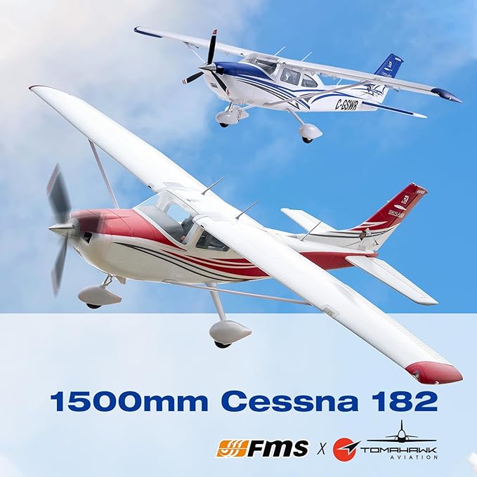 Fms Rc Planes for Beginners Remote Control Airplane for Adults Single-Engine Propeller Airplane 1500MM Cessna 182 Red 6 Channel Hobby Rc Airplanes PNP (No Radio Battery Charger)