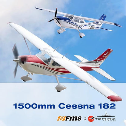 Fms Rc Planes for Beginners Remote Control Airplane for Adults Single-Engine Propeller Airplane 1500MM Cessna 182 Blue 6 Channel Hobby Rc Airplanes PNP (No Radio Battery Charger)