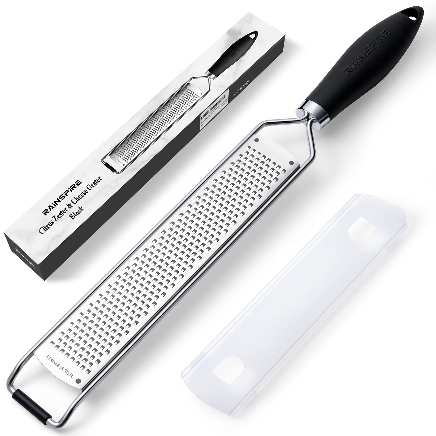 Upgraded Citrus Lemon Zester Grater, Easy Clean Dishwasher Safe, for Ginger Garlic Parmesan Cheese, 304 Stainless Steel Blade, Protect Cover, Baking Supplies, Black