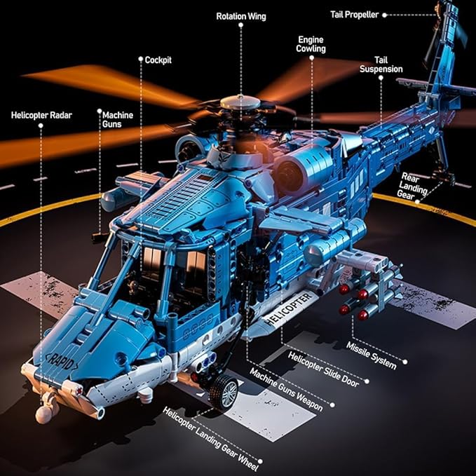 Military Helicopter Building Blocks Set 1521PCS Army Airplane Bricks Model–Air Force Utility Helicopter Toy with Rotating Blades Detailed Cockpit Tactical Gear–Collectible Gift for Boys Teen Adults