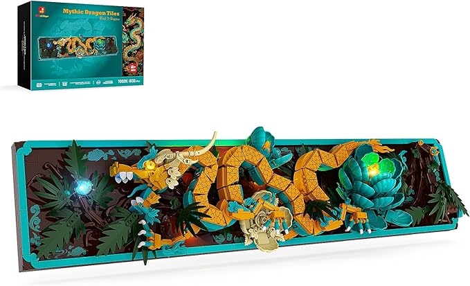 JMBricklayer Mythic Dragon Tiles Building Block Sets with LED Lights for Adults 70020 Wall Art Crafts Frame Building Sets Home &amp Office Decor Dragon Kits with Flowers Creative Gifts for Men Wo