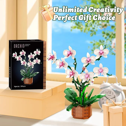 Orchid Flower Building Blocks Set Fake Indoor Flowers Building Set for Home Kitchen Desk Decoration for Adults Ages 18+