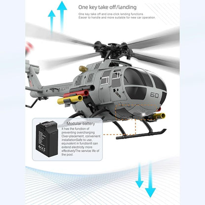 C186S Upgraded Version 6CH Remote Control Helicopter for Adults 14y+ Beginner Expert Aileronless BO-105 Air Pressure Hold Optical Flow Position Aerobatic Flight 6-Axis Gyroscope (Grey 2 Batteries)