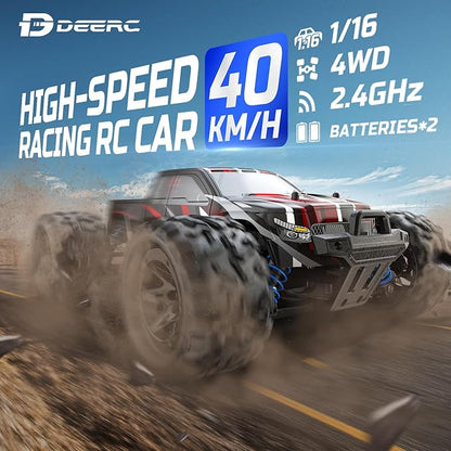 DEERC 9300E Remote Control Car High Speed RC Cars for Kids Adults 1:16 Scale 40 KM/H 4WD Off Road Monster Trucks2.4GHz All Terrain Toy Trucks with 2 Rechargeable Battery