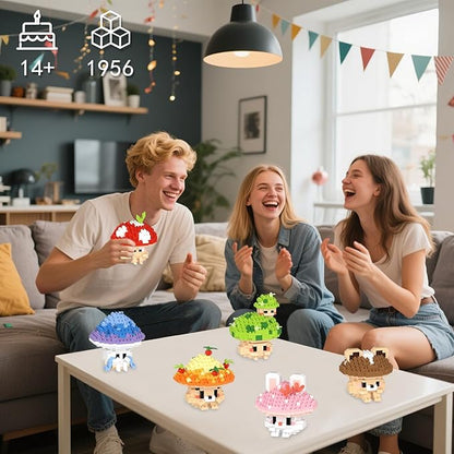 HIGH GODO 6 Set Mushroom Animals Micro Building Block Set Ideals Mushroom Animal Building Kit for Adults Party Favors for Teens 14+ (1956PCS)