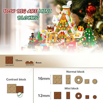 Advent Calendar 2025 Gingerbread House Mini Building Set with Lights 24 Days Christmas Countdown Building Block Kit with Xmas Tree Train Holiday Gift Toy for Adults Teens Girls Boys Ages 10+