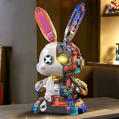 Mechanical Rabbit Building Set - Punk Style Animal Collection Toy Robot Bunny Sets with LED Light Neon Style Collectible Building Toy Easter Decor Gift for Boys Girls Adults Teens Ages 12+ 1377PCS