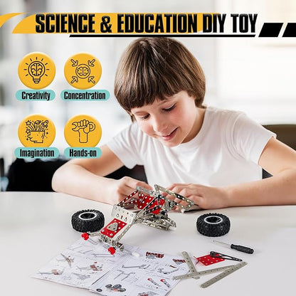 6-in-1 STEM Kit - Engineering Metal Truck Airplane and Sports Car Excavator Toy for Boys 8-12 - STEM Building Toys for Kids 5-7 6-8 8-10 Educational Toys for Kids Boys Model Kit