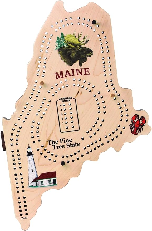 Maine Continuous Cribbage Board with Pegs - Made in USA