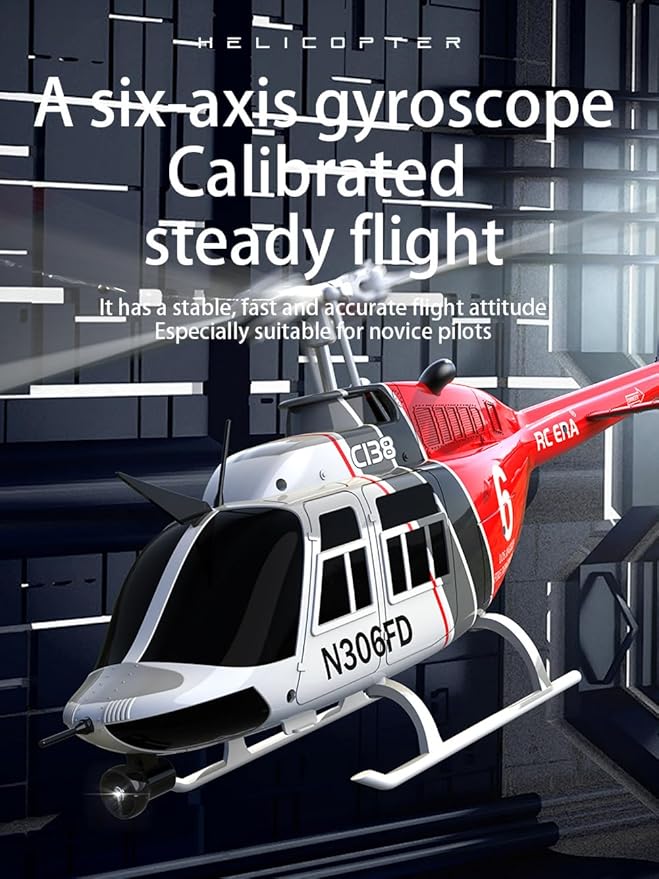 C138 RC Helicopter 2.4G 6CH 6-Axis Gyro Altitude Hold 1/33 Remote Control Plane Ready to Fly RTF(RED-White)