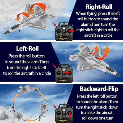RC Planes 4 Channel F22 Raptor Remote Control Airplane with LED Light 6-Axis Gyro 3 Flight Modes One-Key Aerobatic Wingspan 500mm Fuselage 360mm RTF Suitable for Outdoors and Gifts