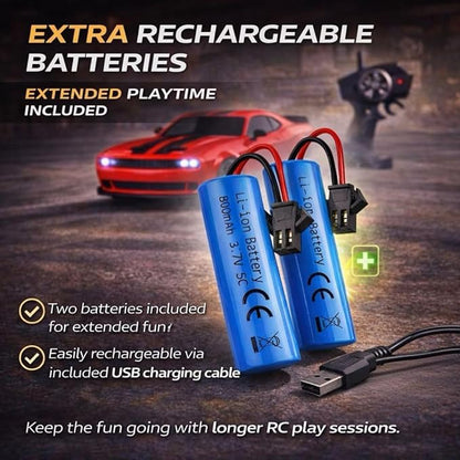 IntelLock 1:24 RTR RC Drift Car with Scratch-Free Drift Tires 4WD High-Speed Muscle 2 Rechargeable Batteries LED Lights 2.4GHz Remote Control Car for Kids &amp Adults Indoor/Outdoor