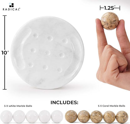 Radicaln Marble Tic Tac Toe Board Game 10 Inches White &amp Coral Handmade Adult Board Games for Brain Game Ideal Tic Tac Toe Strategy Board Games for Coffee Table Decor