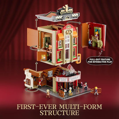 FUNWHOLE Balcony-Theatre Lighting Building-Bricks Set - City Town Creator House LED Light Multi-Form Modular Collectible Display Kit 2445 Pcs for Adults and Movie Lovers