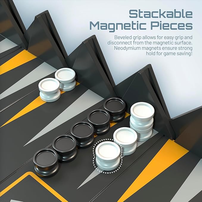 VENTUREBOARD Backgammon 6 Inches Magnetic Unique Backgammon Set Board Game - Folding Board Portable Travel Backgammon Board Game Pieces - (Blue/Grey)
