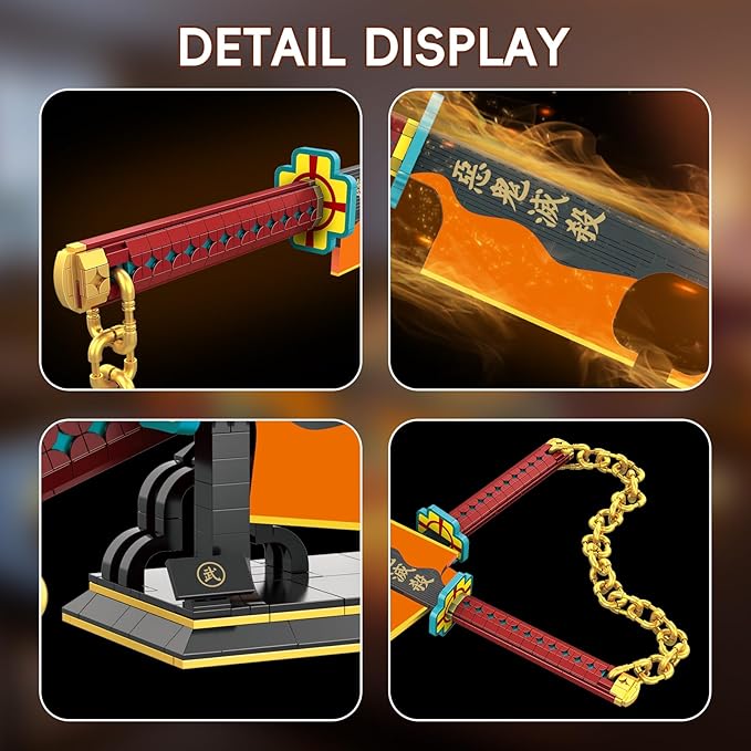 Anime Dual Cleaver Building Set - 1478 Pieces Sound Ninja Sword Model with Golden Chain 82 Inch Huge Nichirin Style Weapon Flashy Cosplay Prop Construction Toy for Adults (Amber &amp Black)
