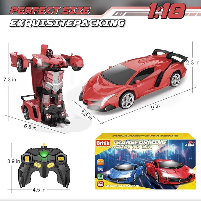 Transform Remote Control Car Toy for Kids 4 5 6 7 8 Remote Control Car for Boys 4-7 Transform Cars for Boys 4-6 Toy Car 5 Year Old Boy Toys for 3 4 5 6 7 8 9 10 11 12 Years Old Boy