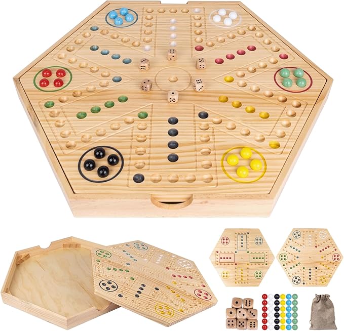 20inch Wahoo Board Game2 In 1 Marble Board Game with Storage box for 4 or 6 PlayersLarge Size Fast Track Board Game with 36 Glass Marbles8 DiceStorage Bag and Instruction ManualClassic Board Game