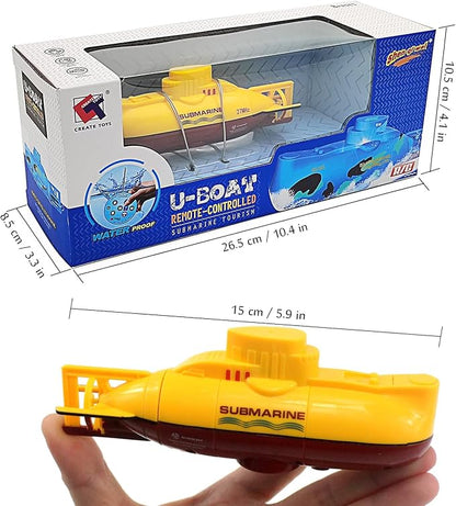 Tipmant Mini RC Submarine Toy Remote Control Boat Underwater Electric Diving Water Fish Tank Kids Birthday Gift (Yellow)